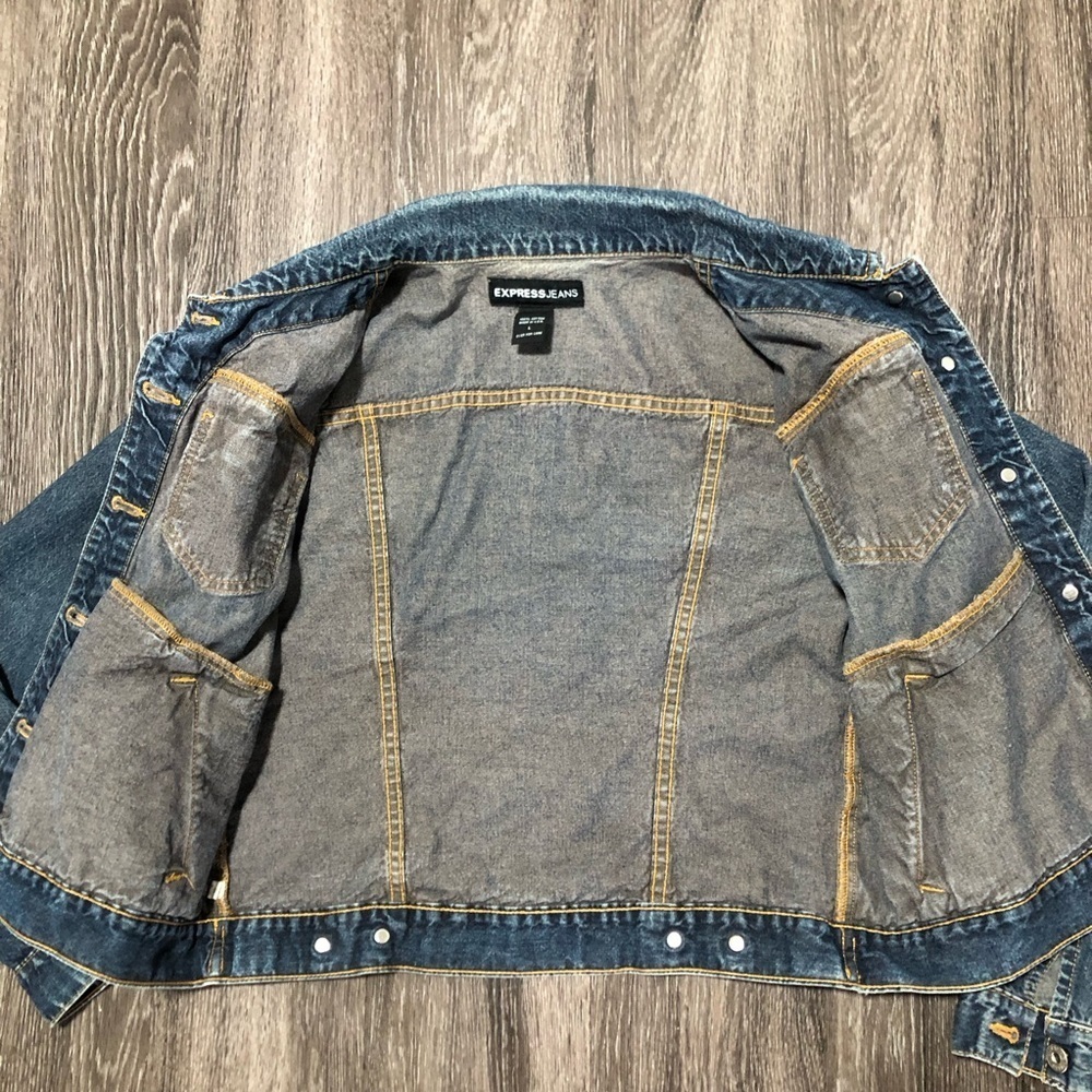 Vintage Express Jeans Medium Wash Denim Trucker Jacket - Size Large Made in USA - Picture 8 of 9